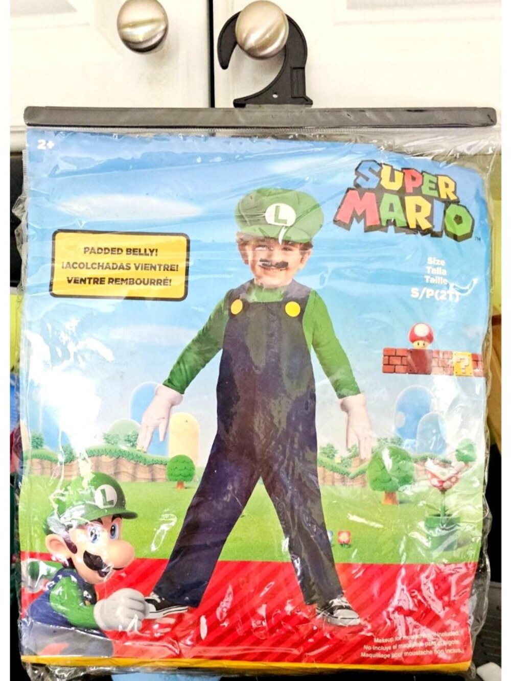 Super Mario Luigi Costume Toddler 2T Hat Gloves Plush Stuffed Bubble Belly Boys
